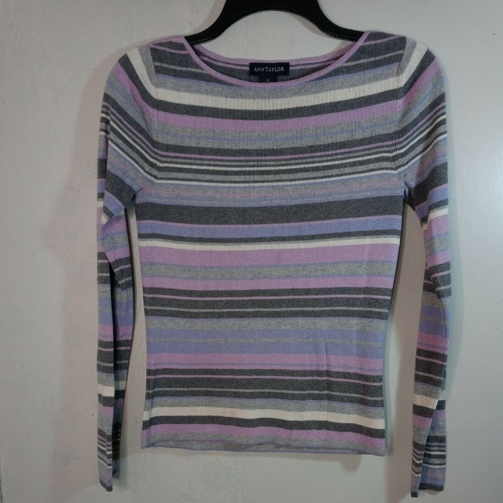 Women's Ann Taylor Long Sleeve Striped Shirt Silk Blend Size Small